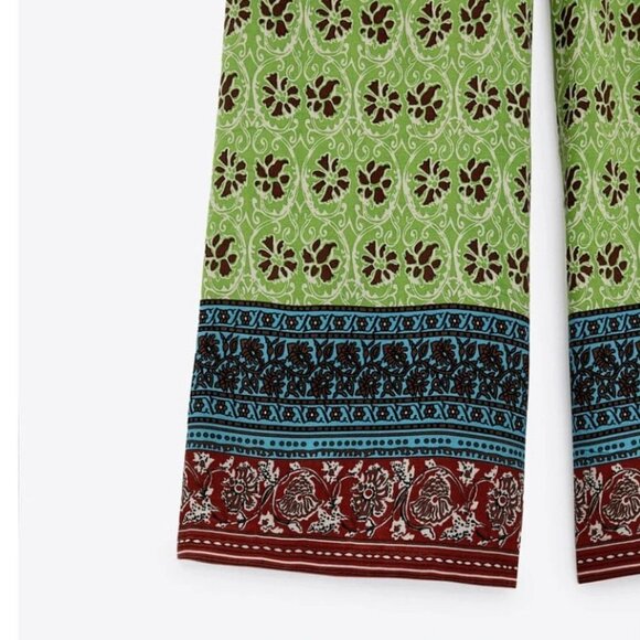 NWOT Zara green & multicolour abstract floral print high waist wide leg pants, S - Picture 8 of 14